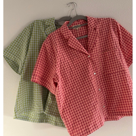 Frnch Paris Tops - FRNCH Paris Top Bundle Womens Large Pink Green Cotton Boxy Cropped Oversized NWT